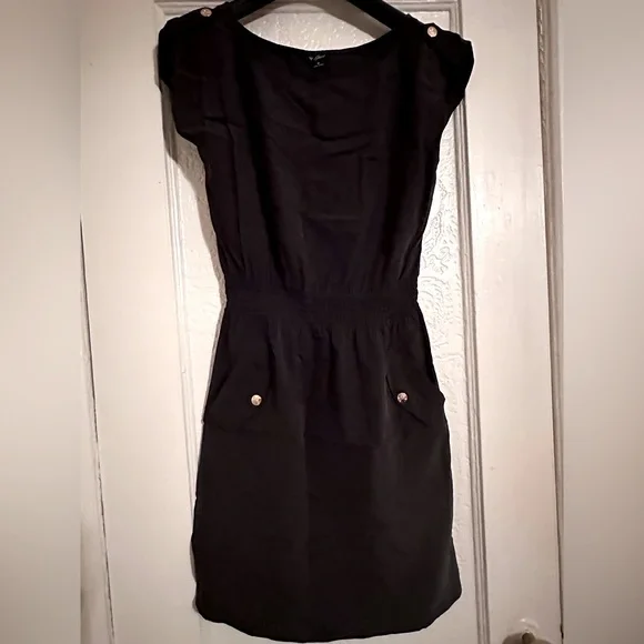 Guess | Dresses | Guess Womens Dress Black With Side Pockets Gold Buttons  Size M | Poshmark